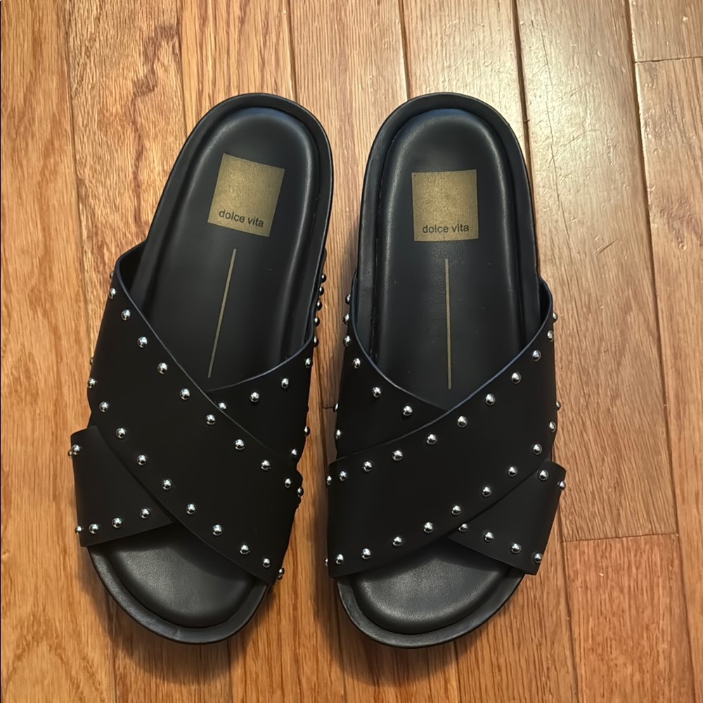 Dolce Vita Black Studded Women's Slides